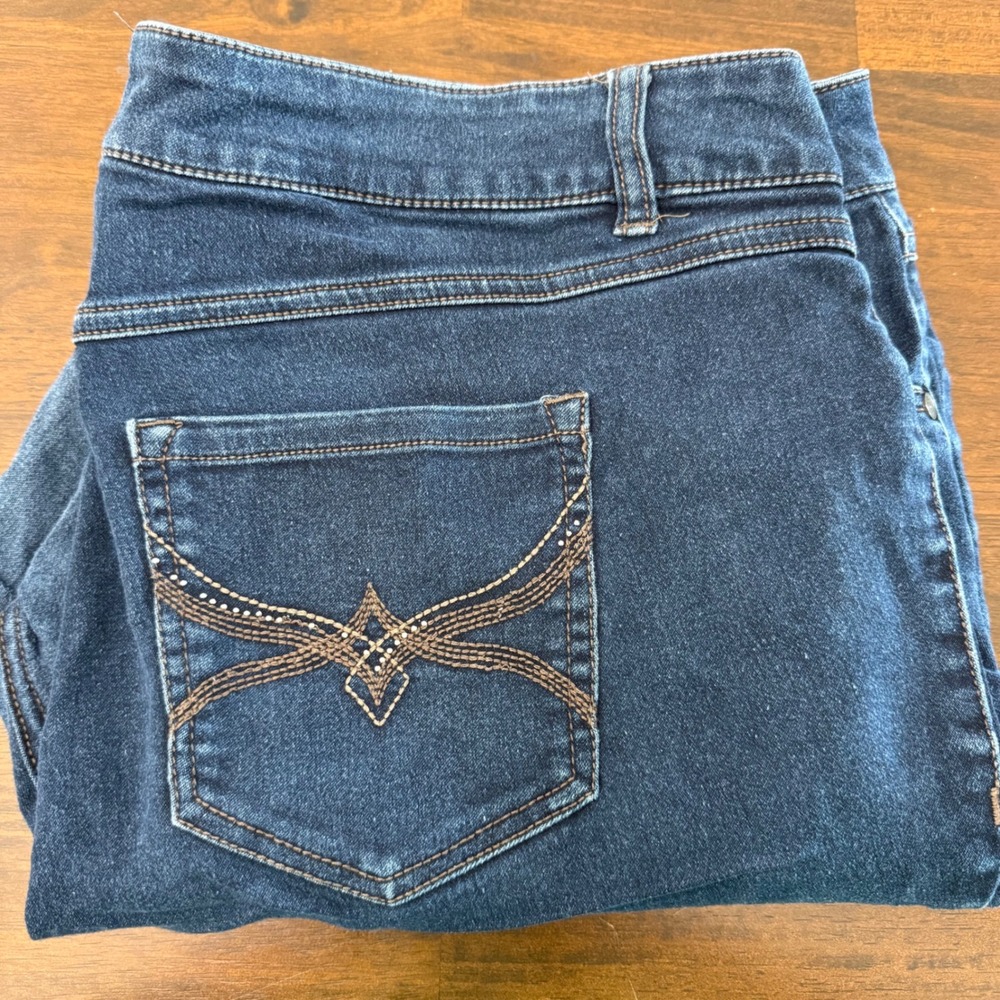 d.jeans Womens 20W Dark Wash Embroidered Skinny Jeans Blue Stretch Denim Pants - Picture 2 of 10